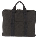 HERMES Her Line Hand Bag Canvas Black Silver Auth bs35384-3