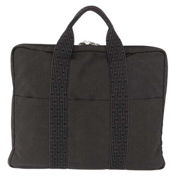 HERMES Her Line Hand Bag Canvas Black Silver Auth bs35384