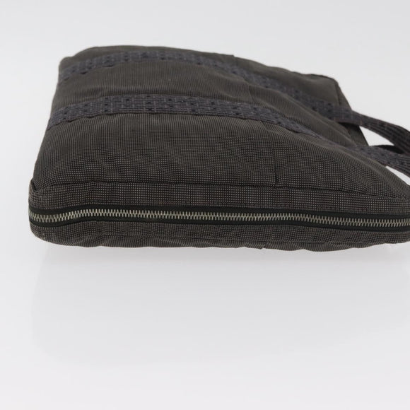 HERMES Her Line Hand Bag Canvas Black Silver Auth bs35384