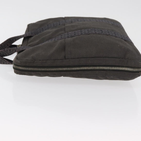 HERMES Her Line Hand Bag Canvas Black Silver Auth bs35384
