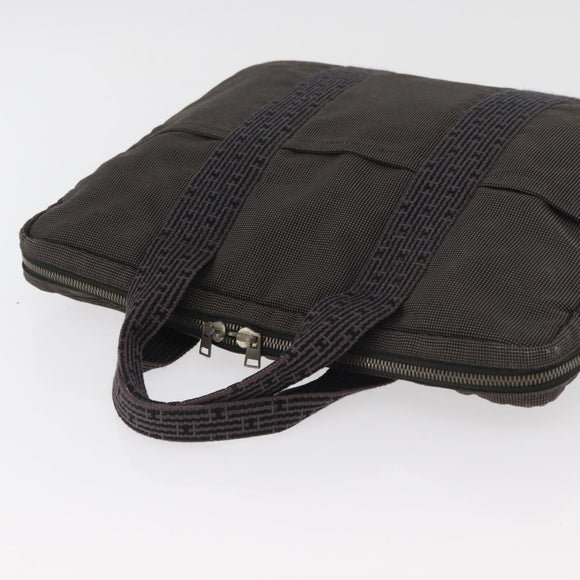 HERMES Her Line Hand Bag Canvas Black Silver Auth bs35384