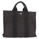 HERMES Her Line Hand Bag Canvas Schwarz Silber Auth bs35385A-1