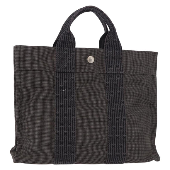 HERMES Her Line Hand Bag Canvas Schwarz Silber Auth bs35385A