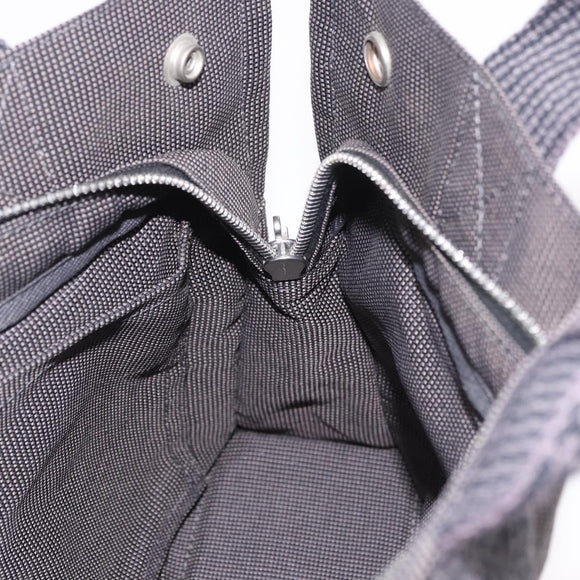 HERMES Her Line Hand Bag Canvas Schwarz Silber Auth bs35385A