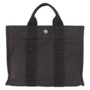 HERMES Her Line Hand Bag Canvas Schwarz Silber Auth bs35385A-2