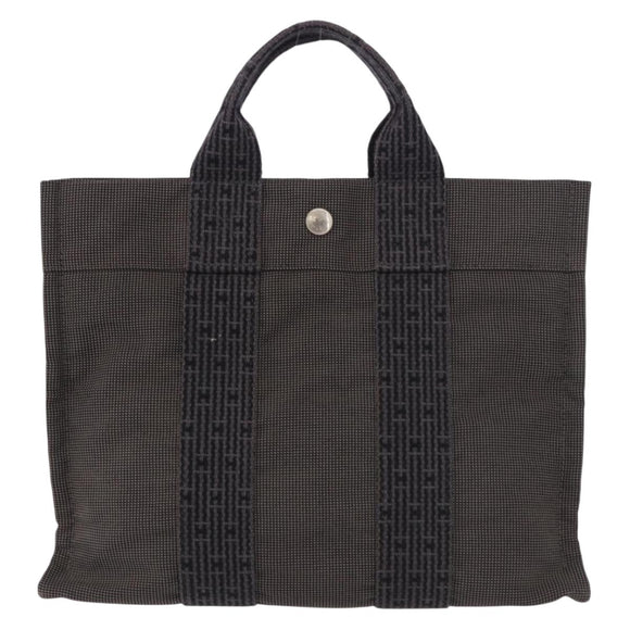 HERMES Her Line Hand Bag Canvas Schwarz Silber Auth bs35385A