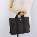 HERMES Her Line Hand Bag Canvas Schwarz Silber Auth bs35385A-22