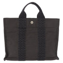 HERMES Her Line Hand Bag Canvas Schwarz Silber Auth bs35385A-3