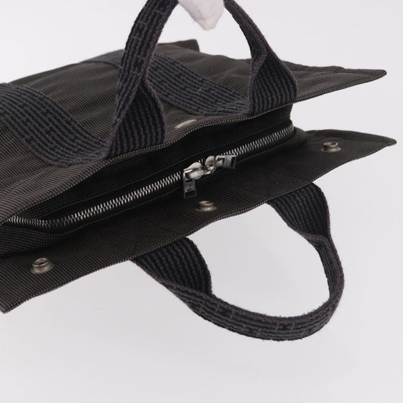 HERMES Her Line Hand Bag Canvas Schwarz Silber Auth bs35385A