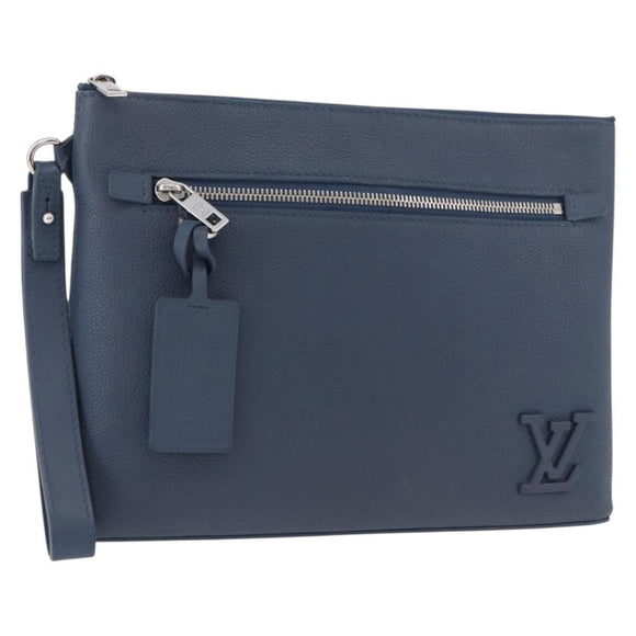 LOUIS VUITTON Takeoff Pouch Rindsleder Blue Atlantic M82813 Auth bs35391A