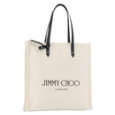 Jimmy Choo Tote Bag Canvas Ivory Silver Auth bs35392A-1