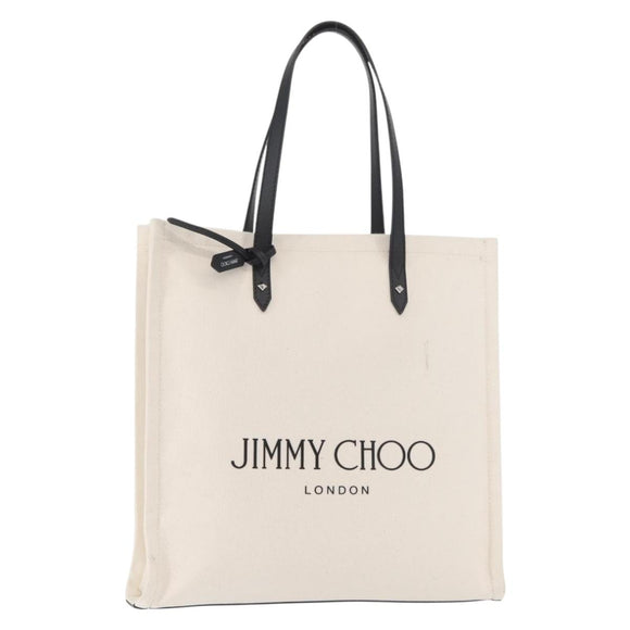 Jimmy Choo Tote Bag Canvas Ivory Silver Auth bs35392A