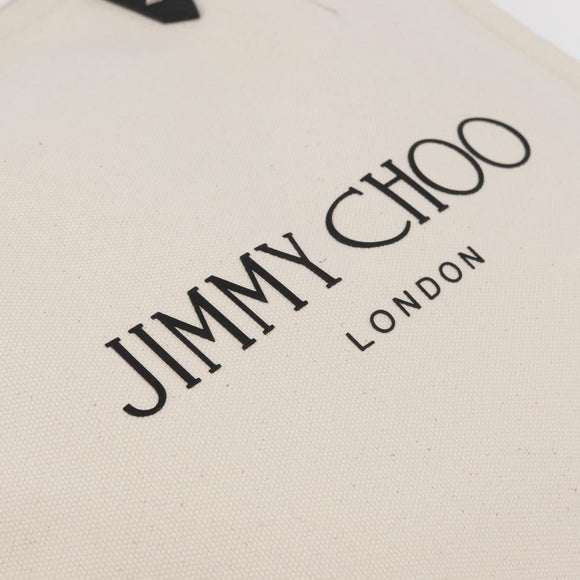 Jimmy Choo Tote Bag Canvas Ivory Silver Auth bs35392A