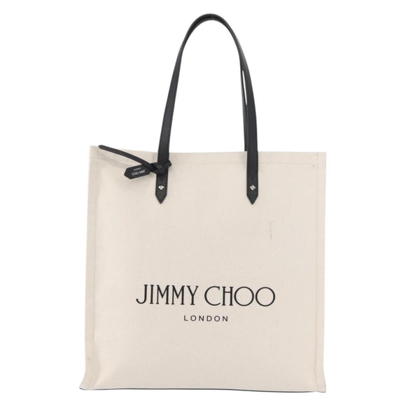 Jimmy Choo Tote Bag Canvas Ivory Silver Auth bs35392A
