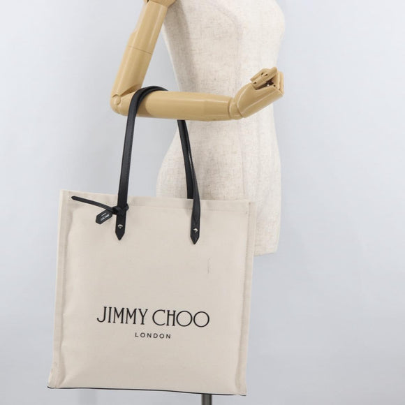 Jimmy Choo Tote Bag Canvas Ivory Silver Auth bs35392A