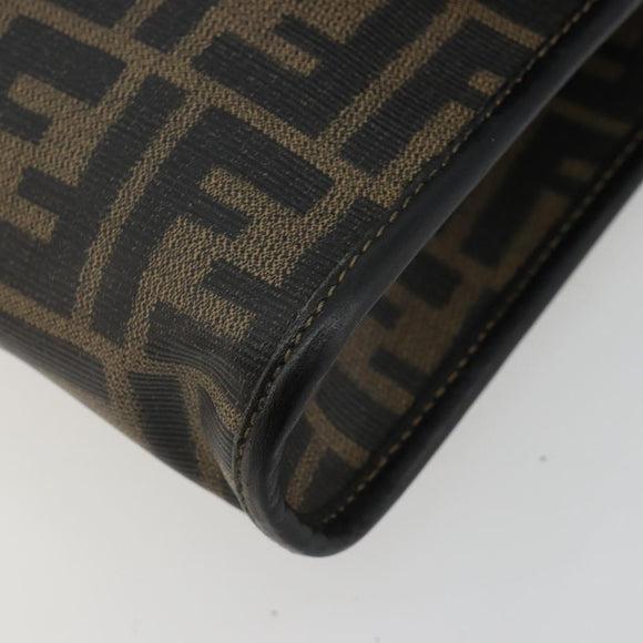 FENDI Zucca Canvas Shoulder Bag PVC Black Brown Auth bs35394A