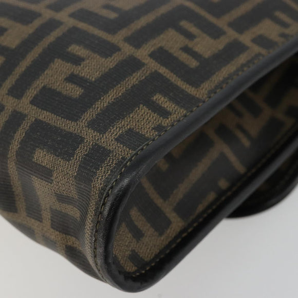 FENDI Zucca Canvas Shoulder Bag PVC Black Brown Auth bs35394A