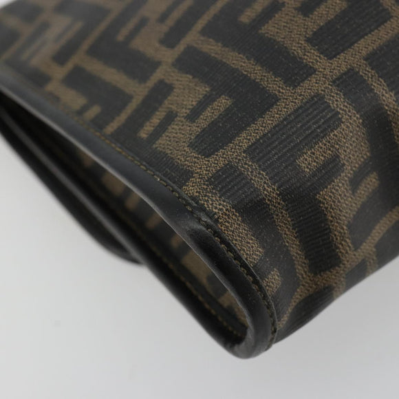 FENDI Zucca Canvas Shoulder Bag PVC Black Brown Auth bs35394A
