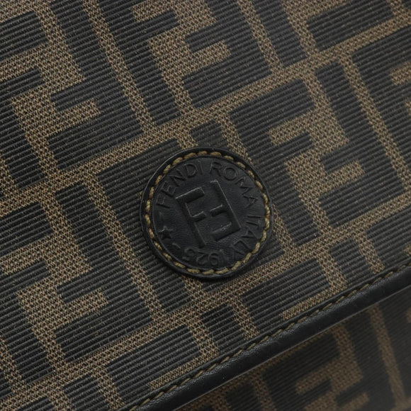 FENDI Zucca Canvas Shoulder Bag PVC Black Brown Auth bs35394A