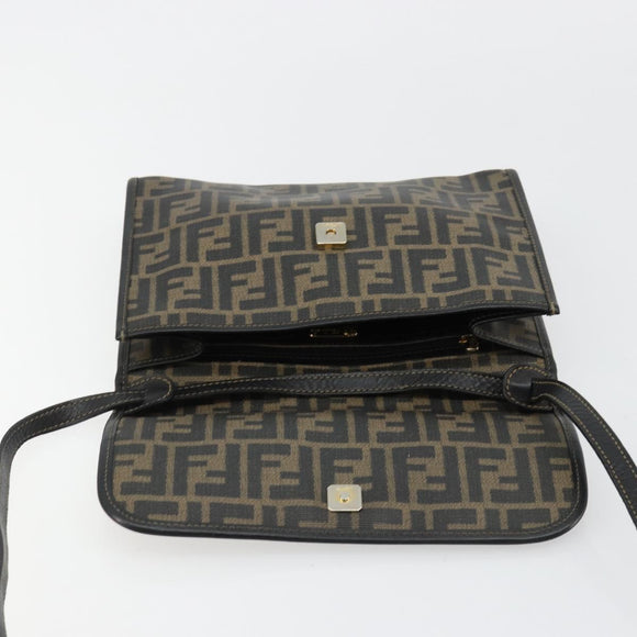 FENDI Zucca Canvas Shoulder Bag PVC Black Brown Auth bs35394A