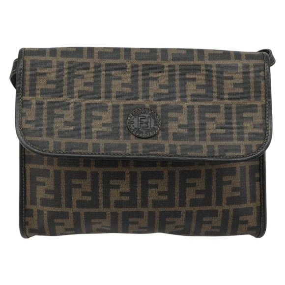 FENDI Zucca Canvas Shoulder Bag PVC Black Brown Auth bs35394A