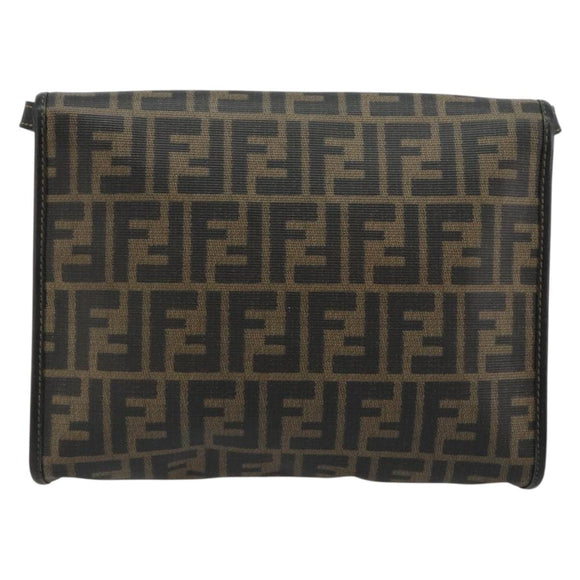 FENDI Zucca Canvas Shoulder Bag PVC Black Brown Auth bs35394A