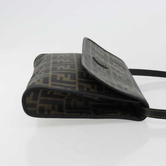 FENDI Zucca Canvas Shoulder Bag PVC Black Brown Auth bs35394A