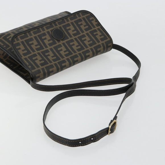 FENDI Zucca Canvas Shoulder Bag PVC Black Brown Auth bs35394A