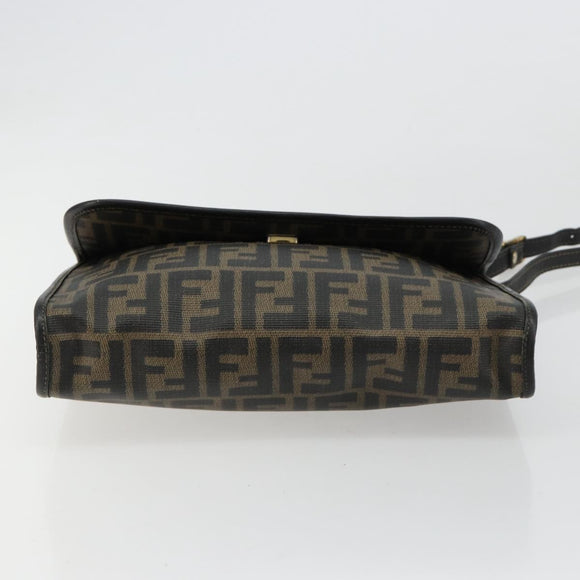 FENDI Zucca Canvas Shoulder Bag PVC Black Brown Auth bs35394A