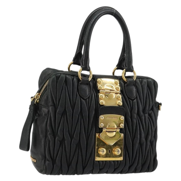 Miu Miu Hand Bag Leather Black Gold Auth bs35395A
