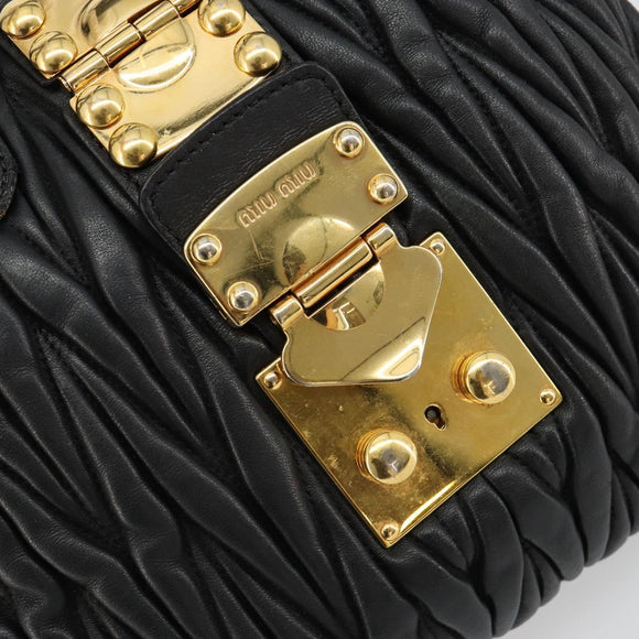 Miu Miu Hand Bag Leather Black Gold Auth bs35395A