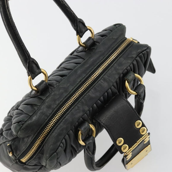 Miu Miu Hand Bag Leather Black Gold Auth bs35395A