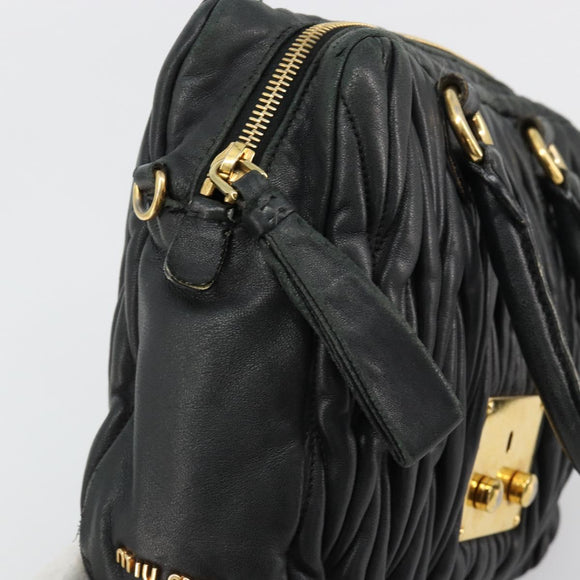 Miu Miu Hand Bag Leather Black Gold Auth bs35395A