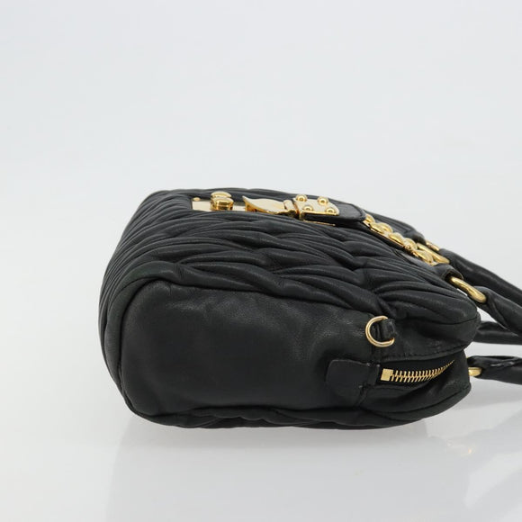 Miu Miu Hand Bag Leather Black Gold Auth bs35395A