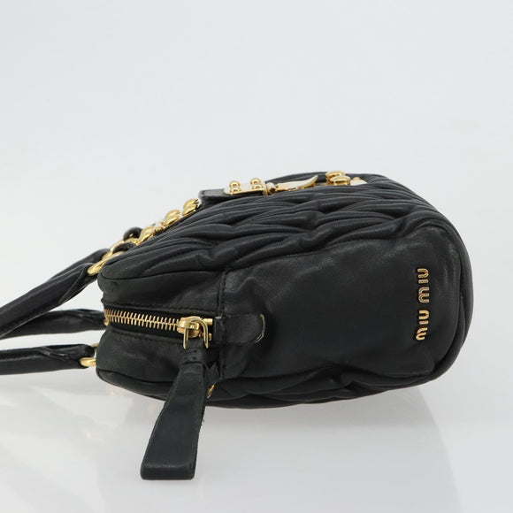 Miu Miu Hand Bag Leather Black Gold Auth bs35395A