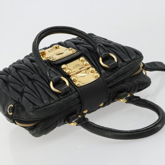 Miu Miu Hand Bag Leather Black Gold Auth bs35395A