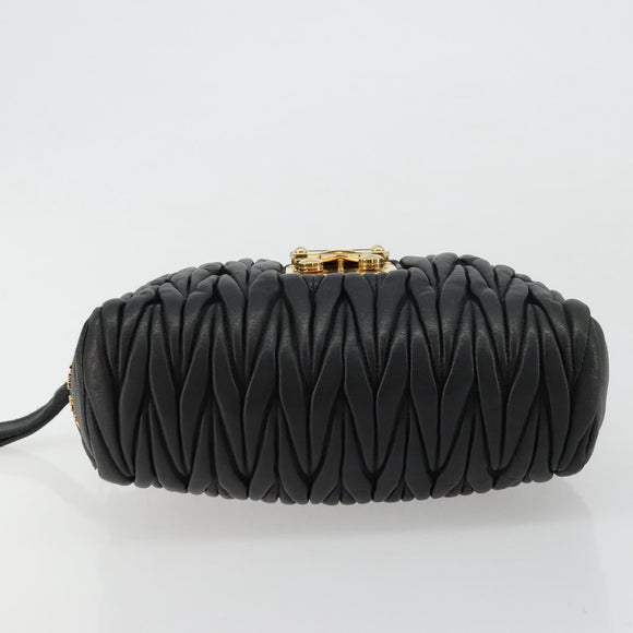 Miu Miu Hand Bag Leather Black Gold Auth bs35395A