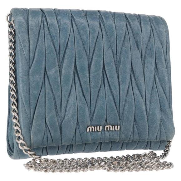 Miu Miu Chain Shoulder Bag Leather Blue Silver Auth bs35396A