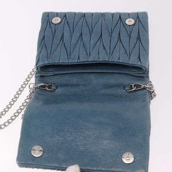 Miu Miu Chain Shoulder Bag Leather Blue Silver Auth bs35396A