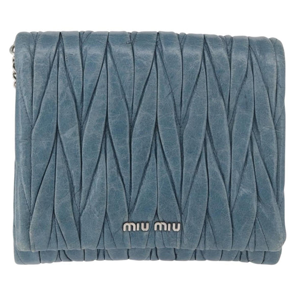 Miu Miu Chain Shoulder Bag Leather Blue Silver Auth bs35396A