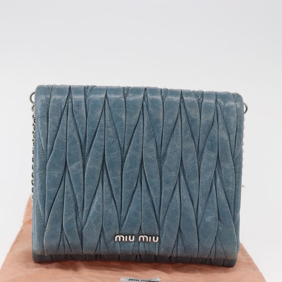 Miu Miu Chain Shoulder Bag Leather Blue Silver Auth bs35396A