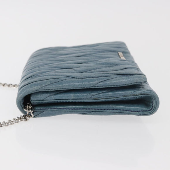 Miu Miu Chain Shoulder Bag Leather Blue Silver Auth bs35396A