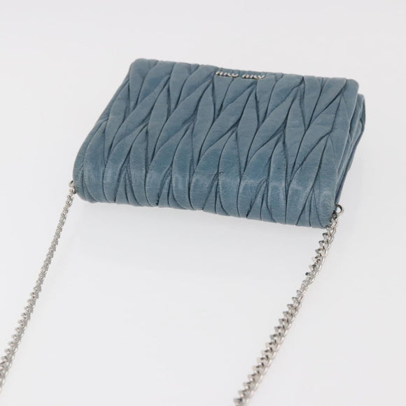 Miu Miu Chain Shoulder Bag Leather Blue Silver Auth bs35396A