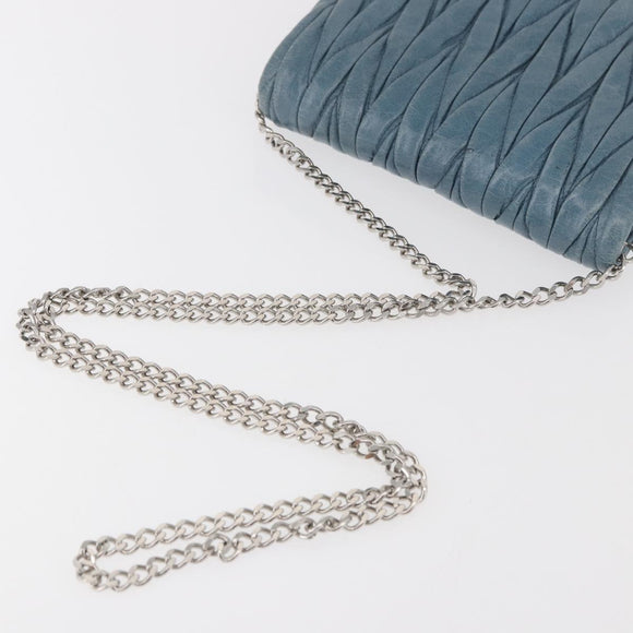 Miu Miu Chain Shoulder Bag Leather Blue Silver Auth bs35396A