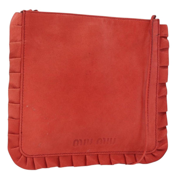 Miu Miu Shoulder Bag Leather Red Silver Auth bs35397