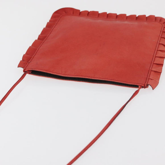 Miu Miu Shoulder Bag Leather Red Silver Auth bs35397