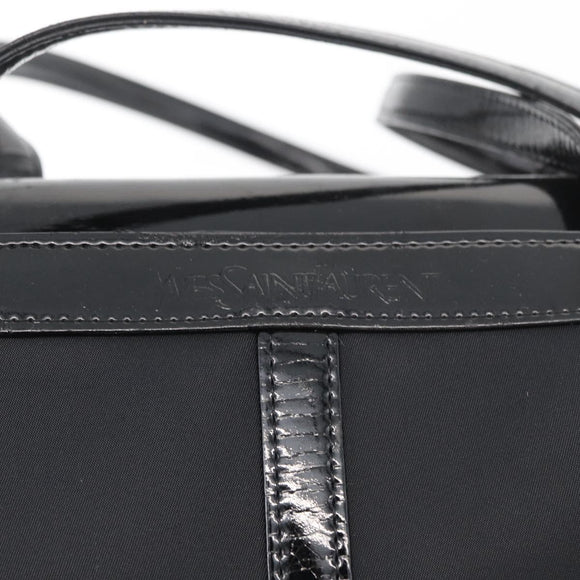 SAINT LAURENT Tote Bag Patent leather Black Silver Auth bs35398