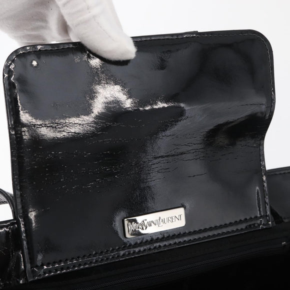 SAINT LAURENT Tote Bag Patent leather Black Silver Auth bs35398