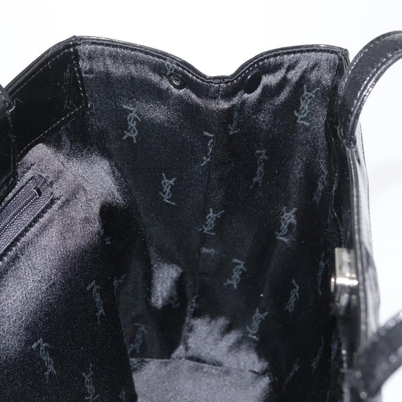 SAINT LAURENT Tote Bag Patent leather Black Silver Auth bs35398