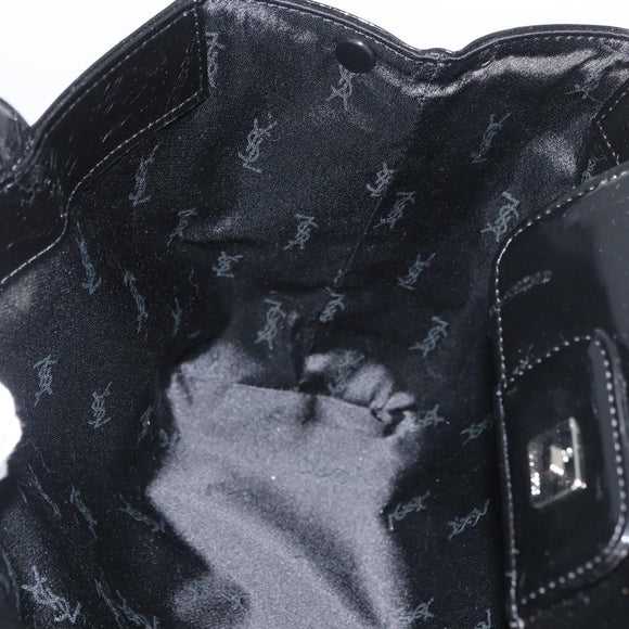 SAINT LAURENT Tote Bag Patent leather Black Silver Auth bs35398